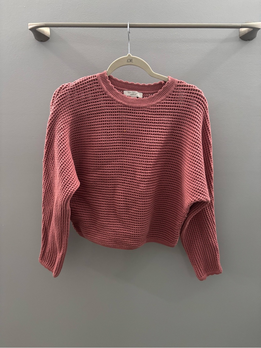 Ann Taylor Waffle Knit Crew Sweater - Rose